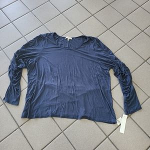 NWT Women's Size 3X Jack + Avery Blue Ruched Sleeve Blouse 95% Rayon 5% Spandex